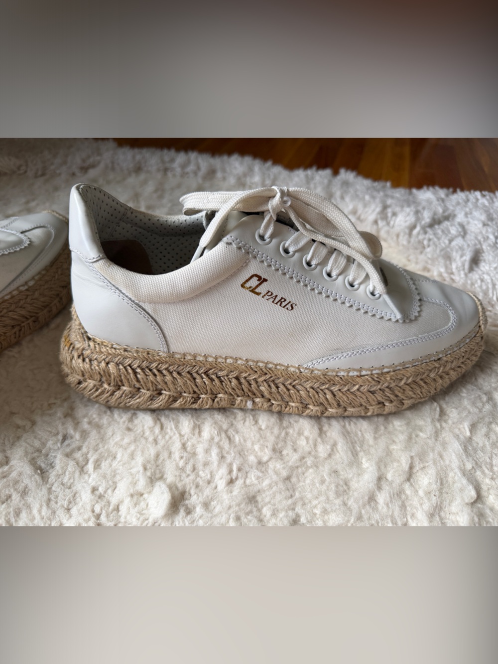 Christian Louboutin White Canvas Espadrille with Signature Red Sole - Picture 1 of 4